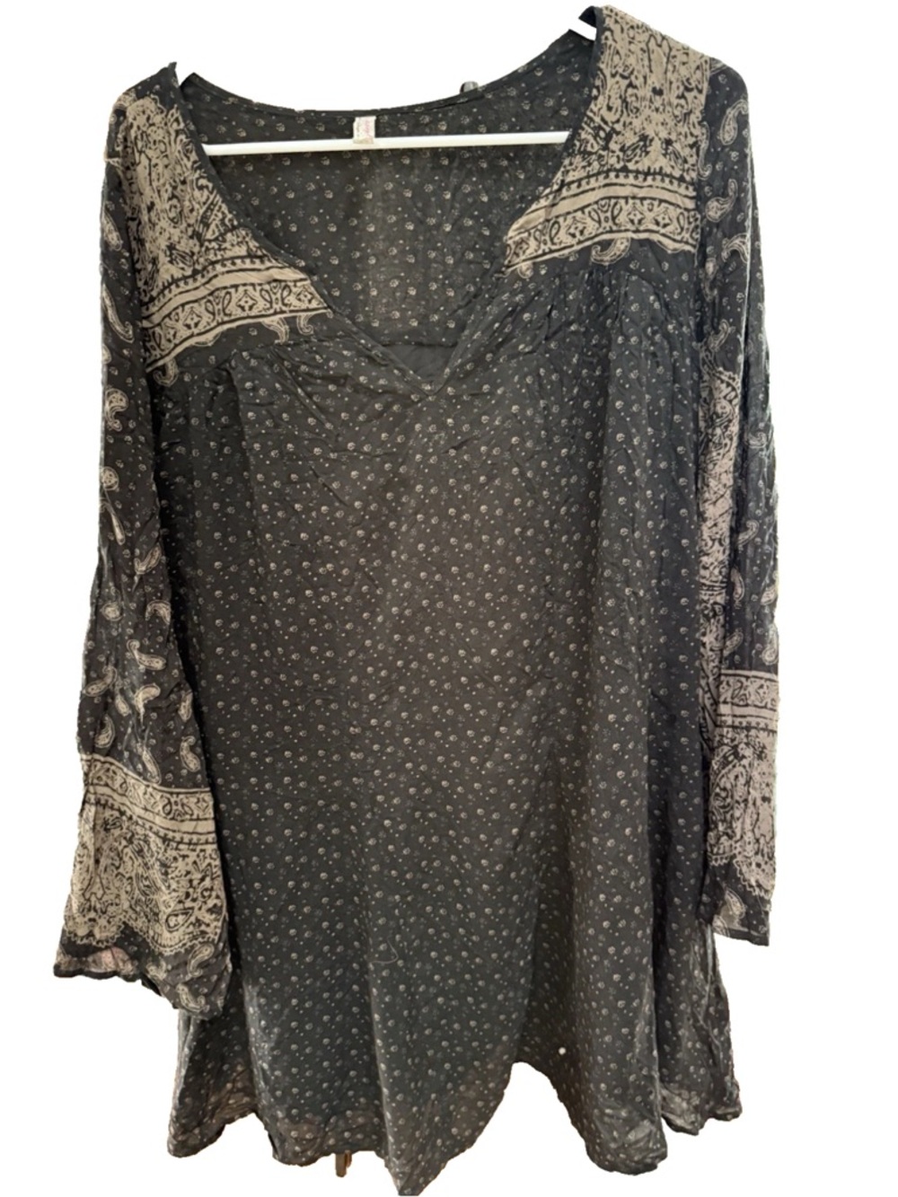FREE PEOPLE Black Bell Sleeve Tunic Blouse  Size M